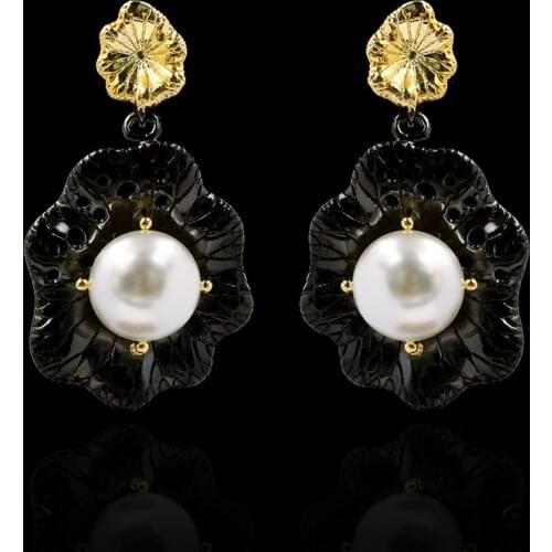 Luxury and Exquisite New Baroque Freshwater Pearl Flower Ladies Earrings Party Wedding 925 Silver Belongs To Ladies Jewelry