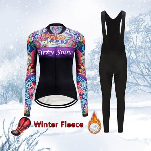Women Winter Cycling Clothing 2021 Thermal Fleece Bike Jersey Bib Pants Set Sport Bicycle Clothes Female Dress Mtb Suit Uniform