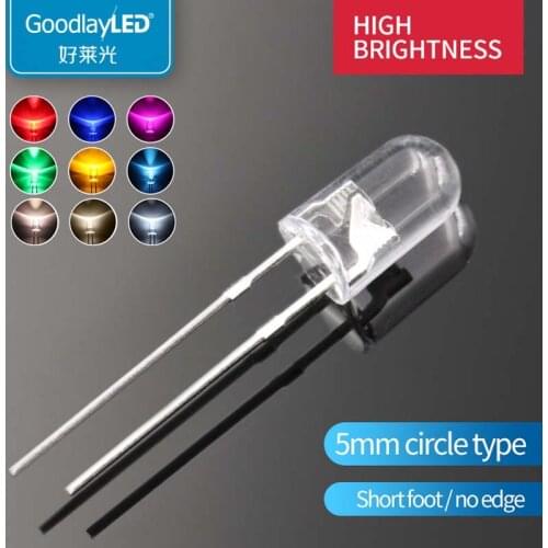 1000pcs LED light emitting diode F5 / 5mm Round Head short leg boundless transparent white light red blue green and yellow