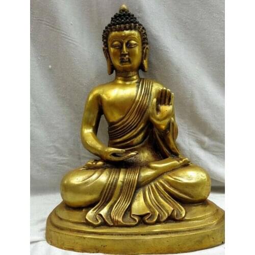 12" China gilt bronze carved Buddhism Sakyamuni buddha Sculpture Statue