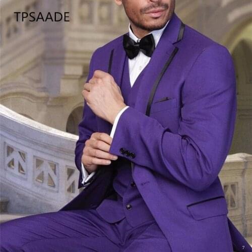 2020 Custom Made Groomsmen Notch Lapel Groom Tuxedos Purple Men Suits Wedding Man Blazer suit (Jacket+Pants+Tie+Vest)