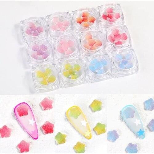 G99E 5Pcs Gradient Color 3D Soft Candy Resin Heart Stars Nail Art Decorations Charms Nails Stickers Decals