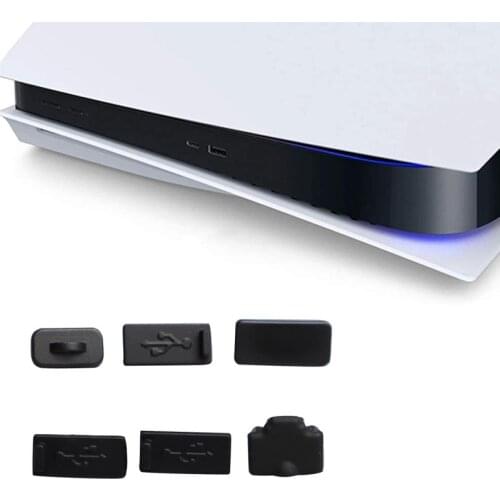 6pcs Black Silicone Dust Plugs Set for PS5 USB HDM Interface Anti-dust Cover Dustproof Plug for PS5 Game Console Accessories