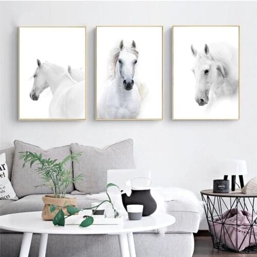 White Horse Canvas Wall Art Posters and Prints Modern Running Animal Painting Picture for Living Room Home Decoration Cuadros