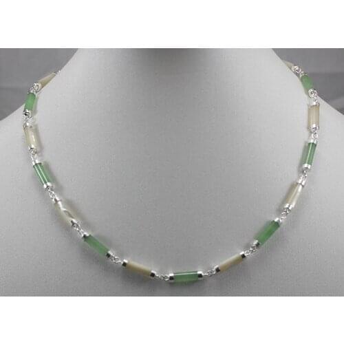 Free Shipping Light Green +Sea shell Pearl Jades Tibetan Silver Necklace