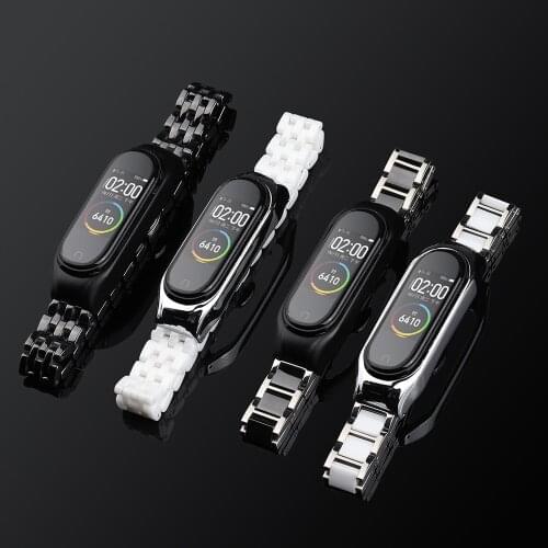 Smooth Ceramics Bracelet for Xiaomi Mi Band 5 4 3 Watch Strap Wristband with Metal Frame for MIband5 Replacement Belt