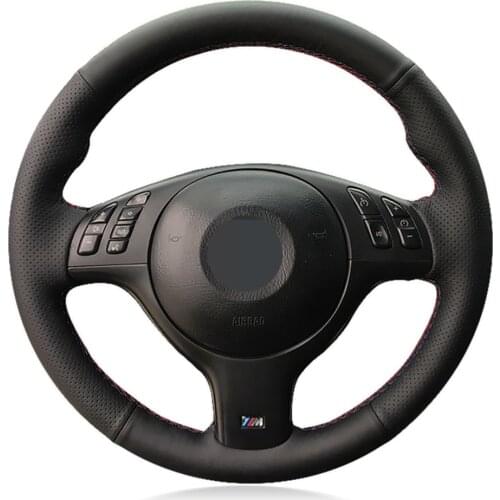 Car Steering Wheel Cover Hand-stitched Black Artificial Leather For BMW M Sport E46 330i 330Ci E39 540i 525i 530i M3 E46