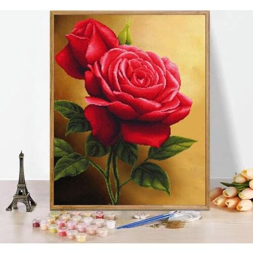 CHENISTORY Paint By Number Red Flower Rose HandPainted Painting Art Drawing On Canvas Hand Painted Painting Art Gift Kits Home D