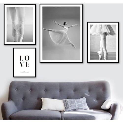 Black White Ballet Woman Shoes Skirt LOVE Wall Art Canvas Painting Nordic Posters And Prints Wall Pictures For Living Room Decor