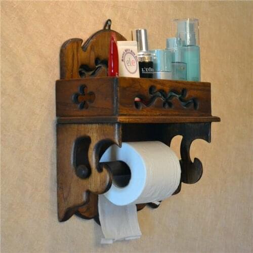 Wooden Thai Style Wood Retro Roll Paper Towel Holder Towel rack(A825)