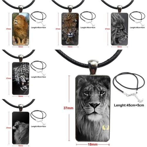 For Women Kids Cute Animal Lion Tiger Leopard Design Fashion Vintage Glass Women Rectangle Necklace Pendants
