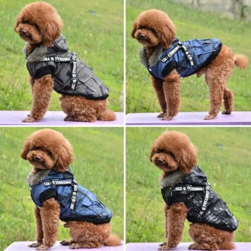 Dogs Winter Coat Puppy Extra Warm Plush Jacket Coat Waterproof Windproof Pet Dog Clothes With Harness For Hiking Camping
