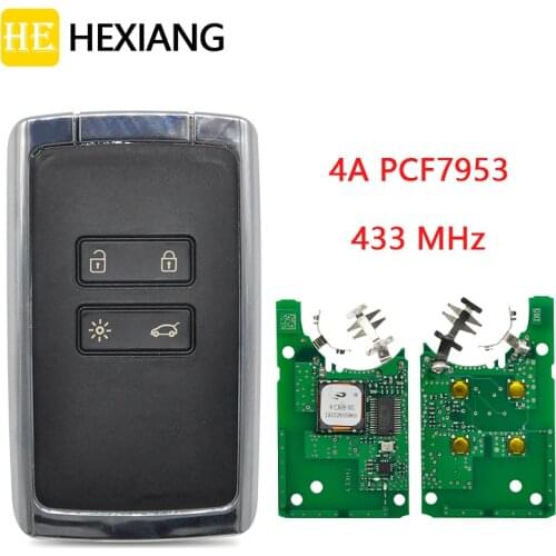 HE Xiang Car Remote Control Key For Renault Megane4 Talisman Espace 5 Kadjar 4A PCF7953M 433.9FSK Auto Smart Card Promixity Key