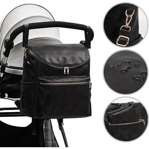 PU Leather Diaper Bag Backpack Large Capacity Baby Diaper Bag Waterproof Maternity Bag For Stroller With with Diaper Pad