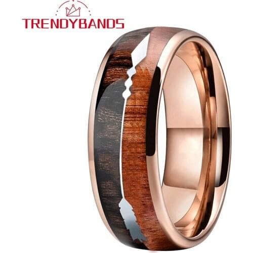 Rose Gold 8MM Double Wood Arrow Inlay Tungsten Carbide Rings For Men Women Wedding Band Domed Polished Shiny Comfort Fit