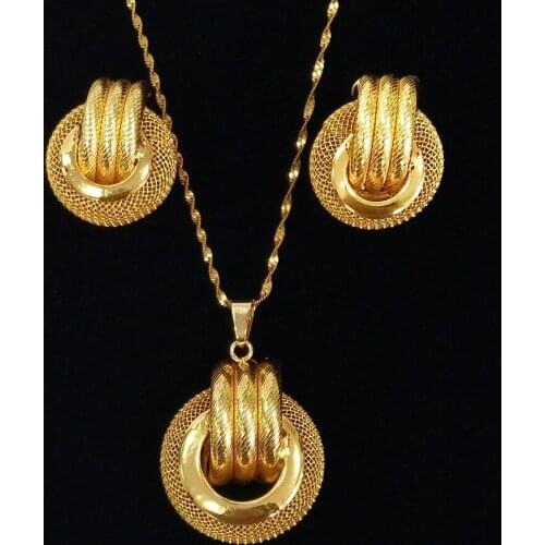 Gold necklace set with stud earrings sexy jewelry for women wedding gift young lady accessories copper light weight