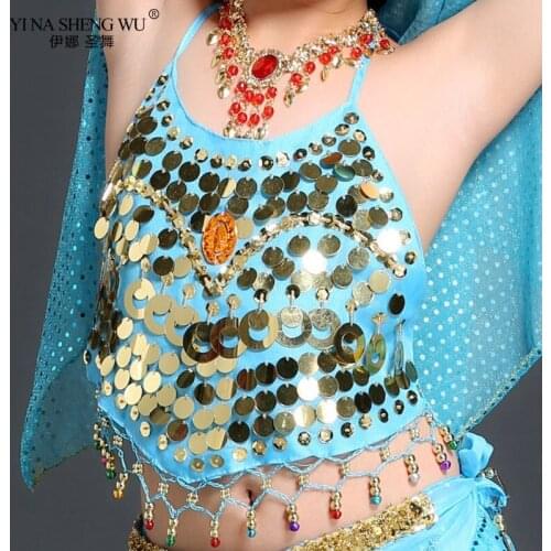 Children Hot selling on Sale Coins Sexy Belly Dance Top Size Bra for Girls Kids 4 Colors Available Bellydance Bra Top New