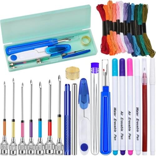 LMDZ Embroidery Punch Needle Sets And Disappearing Fabric Marker Pen Embroidery Thread For Quilting Sewing Tools