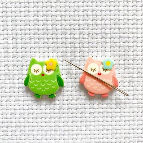 Lovely Green Pink Owl Magnetic Needle Minder for Cross Stitch Embroidery Needlework