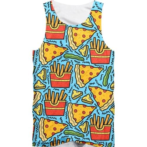 IFPD EU Size 3D French Fries Pizza Printed Tank Top Hip Hop Summer Fitness Oversize Sleeveless Sports Vest Harajuku Dropshipping