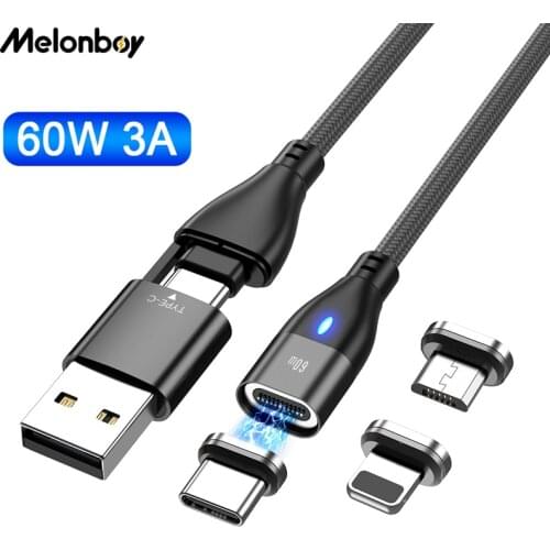 Melonboy 6in1 Fast Charger PD 60W Type C micro Magnetic USB Data Cable Laptop Charge Wire Mobile Phone Cord For iPhone Xiaomi