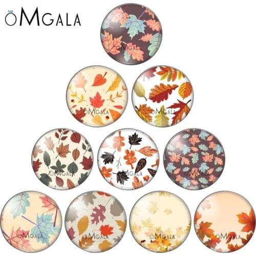 Fashion Autumn Maple leaf Patterns 8/10mm/12mm/18mm/20mm/25mm Round photo glass cabochon demo flat back Making findings