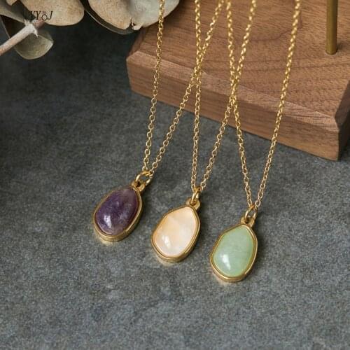 Irregular natural stone necklaces for women 2021 green aventurine rose quartz amethyst stainless steel gold summer necklace