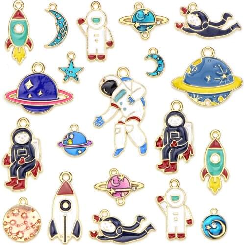 Alloy 20pcs/set Enamel Universe Planet Astronaut Star Moon Rocket Saturn Charms Pendant Jewelry Making Decoration