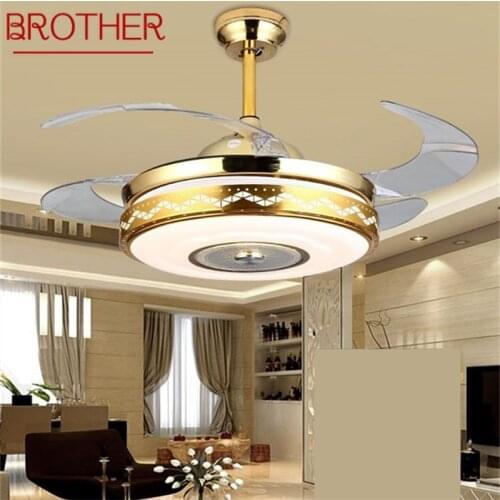 BROTHER Ceiling Fan Light Invisible Modern Luxury Gold Figure LED Lamp With Remote Control For Home