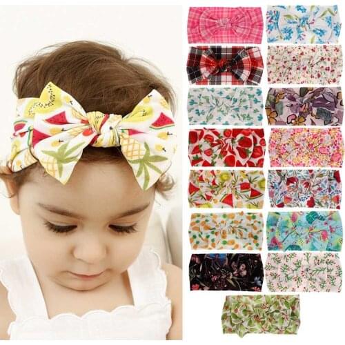 24pc/lot Newborn Kids Floral Print Nylon Headbands,Spring Summer Color Knotted Hair Bows Nylon Headband,Children Girls Headwear