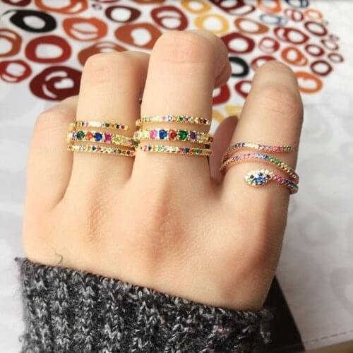 Rainbow multi color thin ring gold color plated snake shape warp layer ring for girl hot fashion delicate women elegance jewelry
