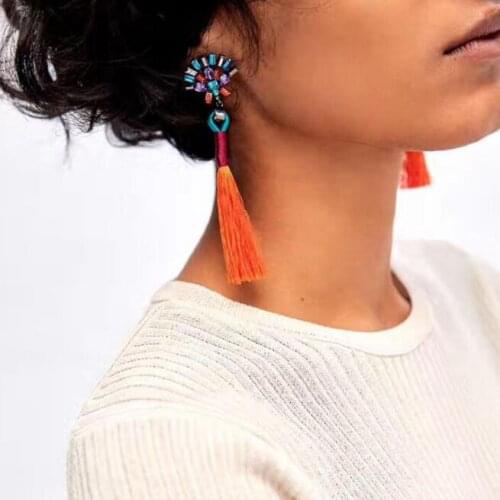 Hot New Trendy Ethnic Bohemian Black Red Tassel Long Drop Dangle Earrings Fashion Earrings for Women Pendientes Borla