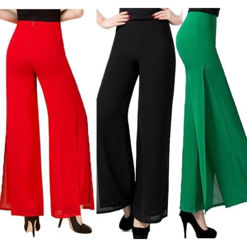 2016 Summer High Quality Fashion OL Temperament Women Chiffon Wide Leg Pants Plus Size S - 4XL Black White Red Trousers pants