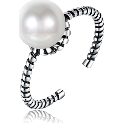 True s925 sterling silver rings for women creative jewelry jewelry pearl series retro opening ring free of freight