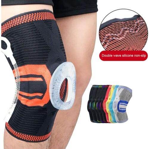 1PCS Fitness Knee Pads Silicone Spring Protection Elastic Brace Knee Nylon Sports Basketball Volleyball Compression Knee Support