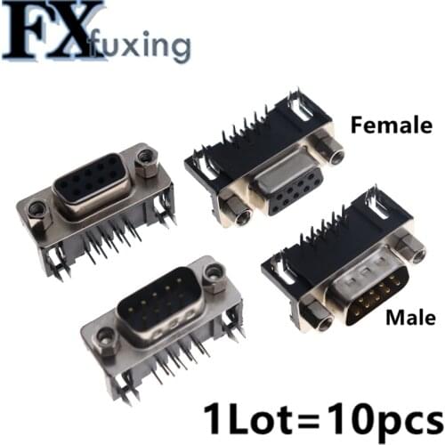 10PCS DB9 Female Male PCB Mount D-Sub 9 pin PCB Connector RS232 Connector 90-degree bent needle DR9 New Hot