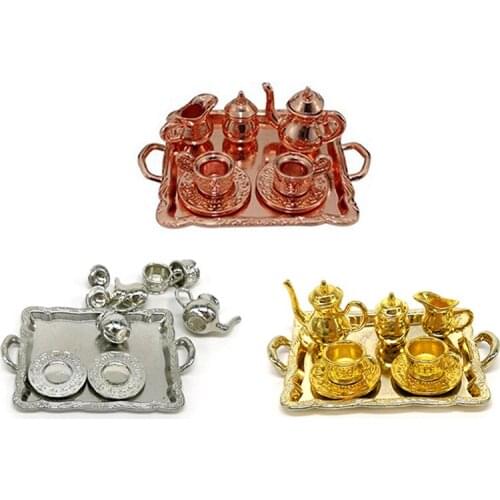 10Pcs/Set Dollhouse Miniature Metal Tea Dollhouse Furniture Miniature Toy