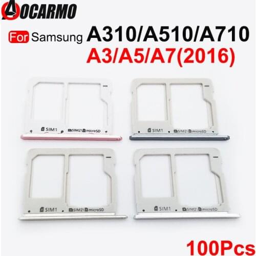 Aocarmo 100Pcs Dual SIM Micro SD Card Tray Reader Holder For Samsung Galaxy A310 A510 A710 A3 A5 A7 (2016 Year) Replacement Part