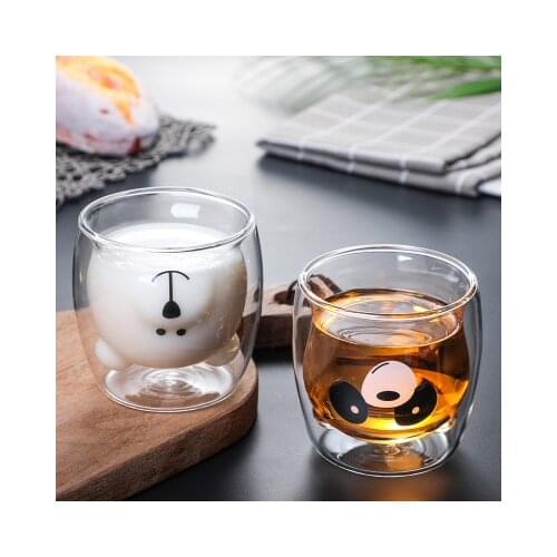 3D 2-tier Lovely Panda Bear Innovative Beer Glasses Heat-resistant Double Wall Coffee Cup Morning Milk Glass Juice Glass