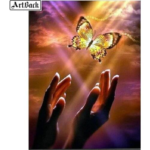 5d diamond painting hands butterfly landscape pattern full square drill diamond mosaic 3d full round diamond embroidery sticker