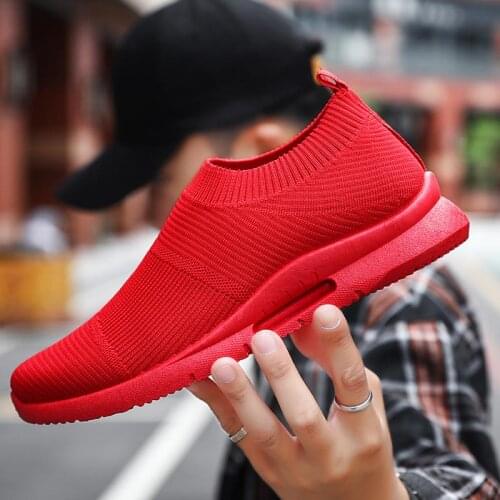 Airavata Slip on Shoes Men Sport Shoes Mens Sports Red Man Running Shoes Socks Sneakers Man Trainers Male Sneakees Racing E-464