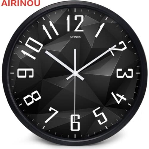 Airinou Black Crystal design, glass&metal Silent Movement Wall clock, Living Room Library Science And Technology Hall Decorate