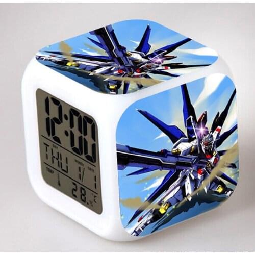 Anime Figurines Gundam Alarm Clock LED Color Flash Touch Light Desk Watch Action Figure Model Toys