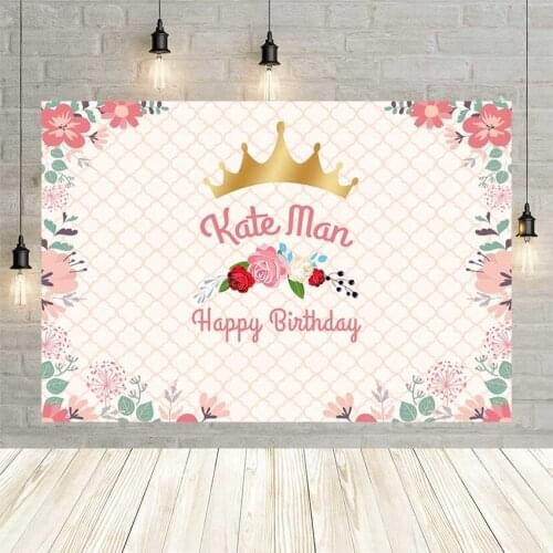 Avezano Pink Flowers Backdrops For Photography Gold Crown Princess Birthday Party Background Photoshoot Photo Studio Photophone