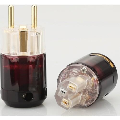 Free shipping One Pair Gold Plated P079E C-079 IEC + 24k Gold-Plated Schuko EU Plug+IEC Female Connector For Audio DIY