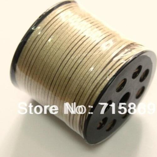 Free Shipping DIY Jewelry 100 YARD 3 mm x 1.5mm Metallic Light Gold Flat Faux Suede Leather Cord For Make Necklace and Bracelet