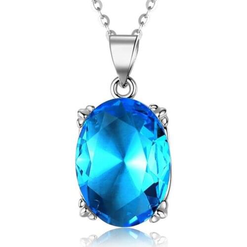 Shiny Crystal Oval Blue Pendant Necklace For Women Jewelry Fashion CZ Red Accessories Female Choker Necklace Female Bijou