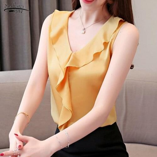 Blusas Sleeveless Chiffon Blouse Women Summer 2021 V-neck Plus Size Casual Shirts Elegant Chic Womens Tops and Blouses New Z07