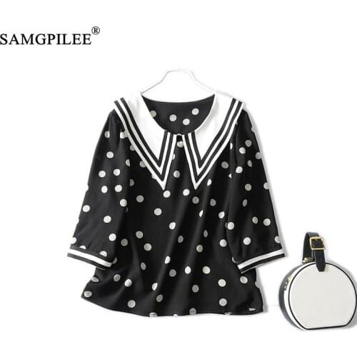 Blouses For Women 2021 Summer New Korean O Neck Cute Polka Dot Pattern Chiffon Thin Plus Size Fashion Spring Blouse Woman 4XL