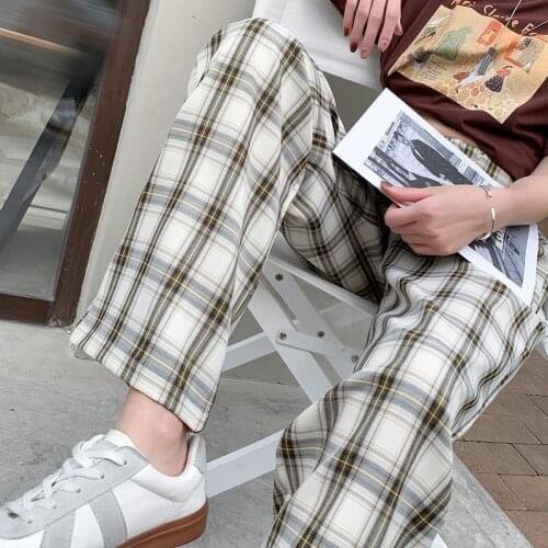 Summer Thin Blue Plaid Wide Leg Pants Womens High Waist Hanging Loose Straight Casual Pants Sport Running Quick Dry Pants